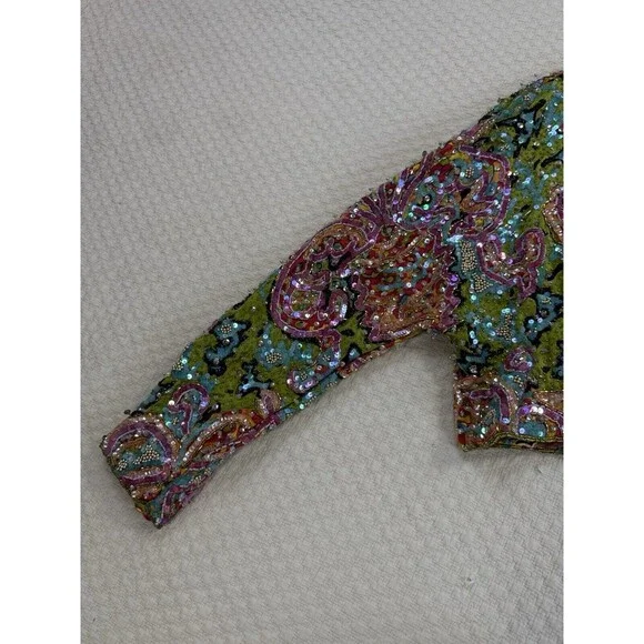 Henri Bendel x Christyne Forti Beaded Sequin Bolero Jacket Colorful Silk 10 NYE‎ - Picture 5 of 15